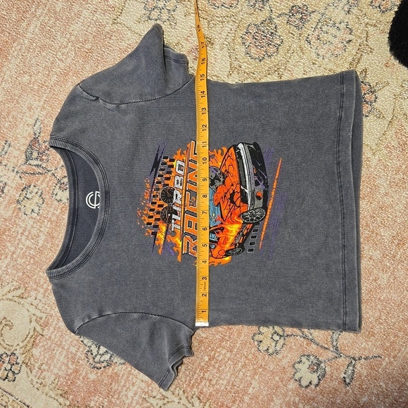 Social Culture Gray Ribbed Turbo Racing Short Sleeve Tee - Size Large - Picture 5 of 8